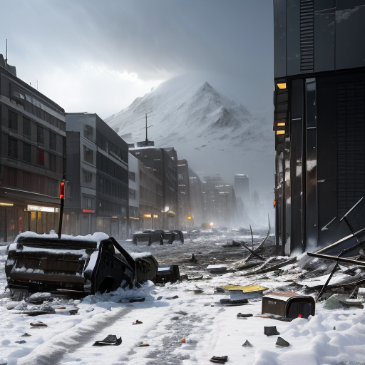 Amid the debris of their battle, Coin and Snow, exhausted and battered, stand across from each other, their expressions reflect admissions of guilt, as the fallen city burns around them.